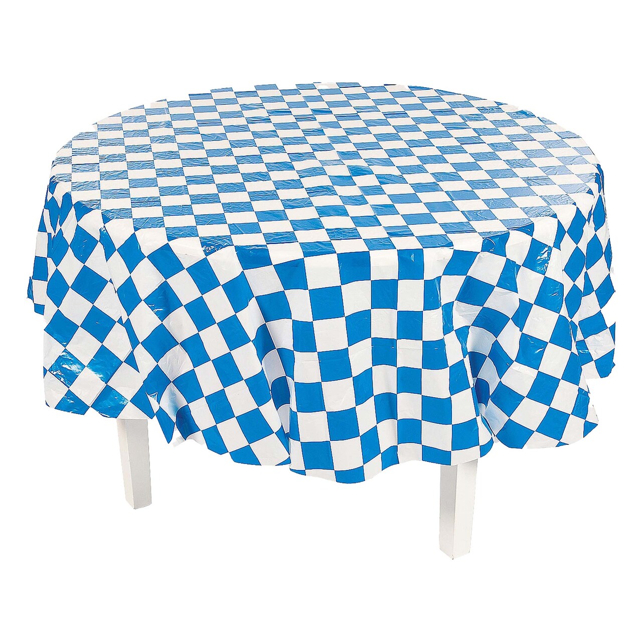 4th of July Blue Checkered Round Plastic Tablecloth Party Decor 82"